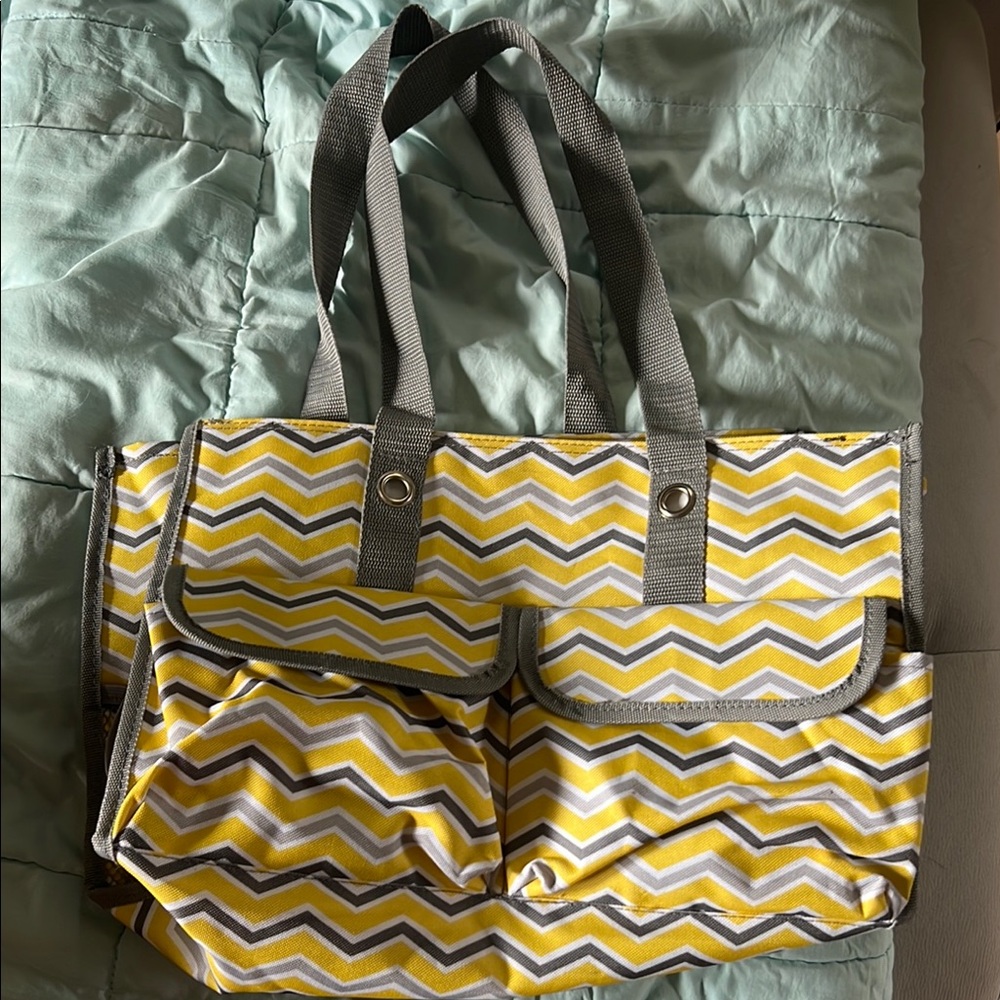 Thirty-One Yellow and Gray Chevron Tote Bag